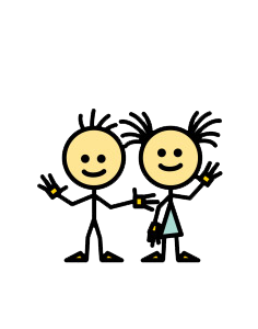 Two stick-figures waving